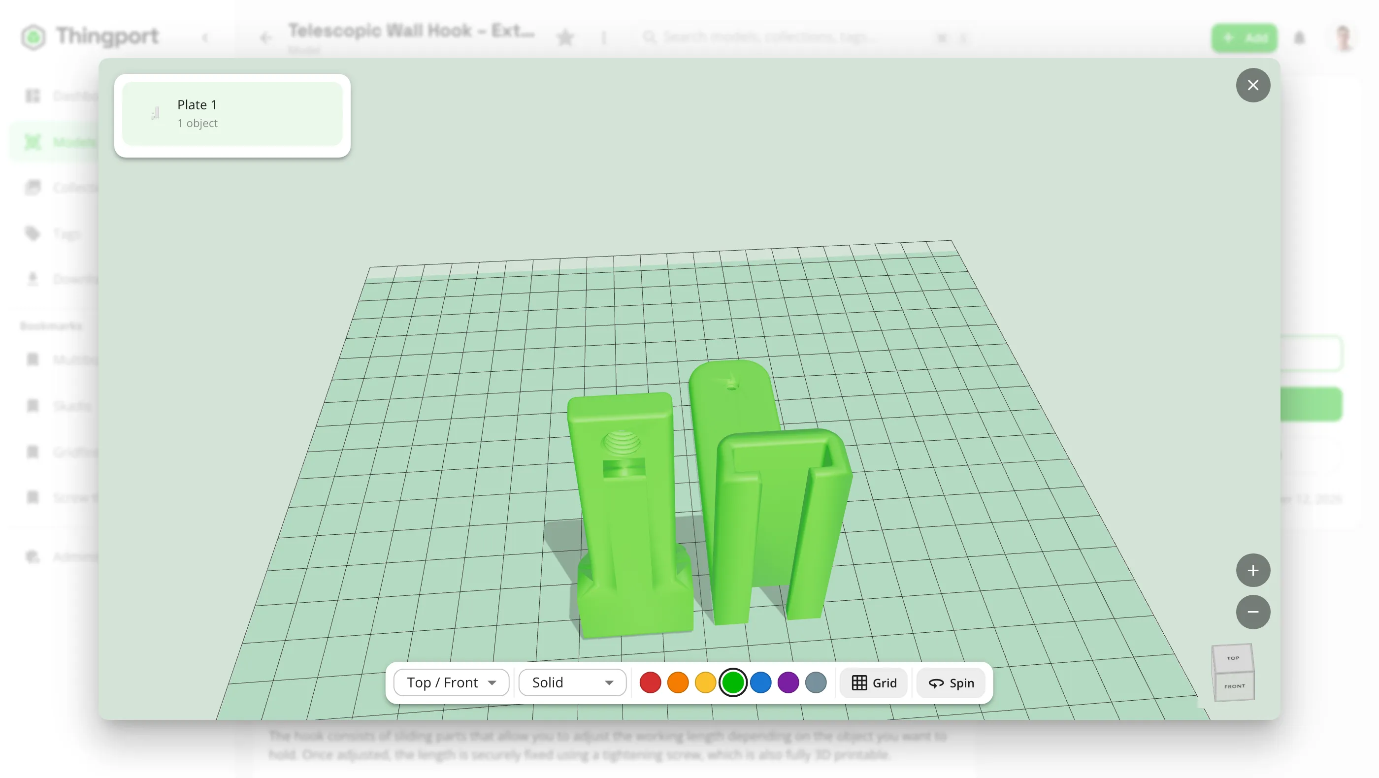 A model's 3D preview in Thingport