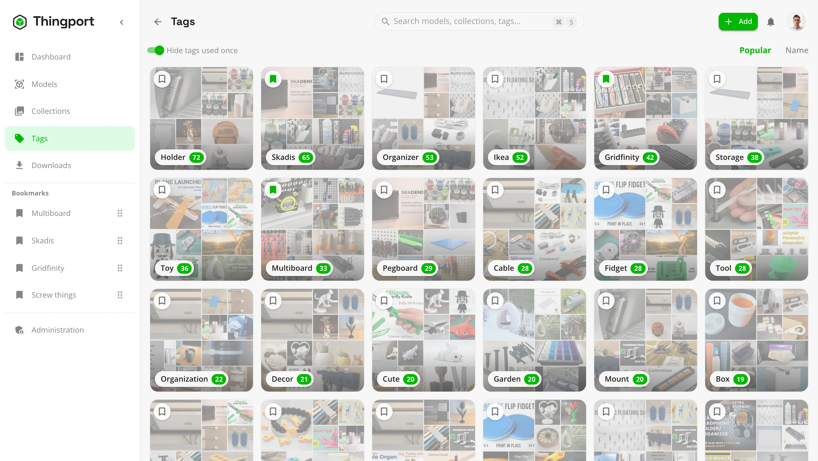 Browsing models by tag in Thingport
