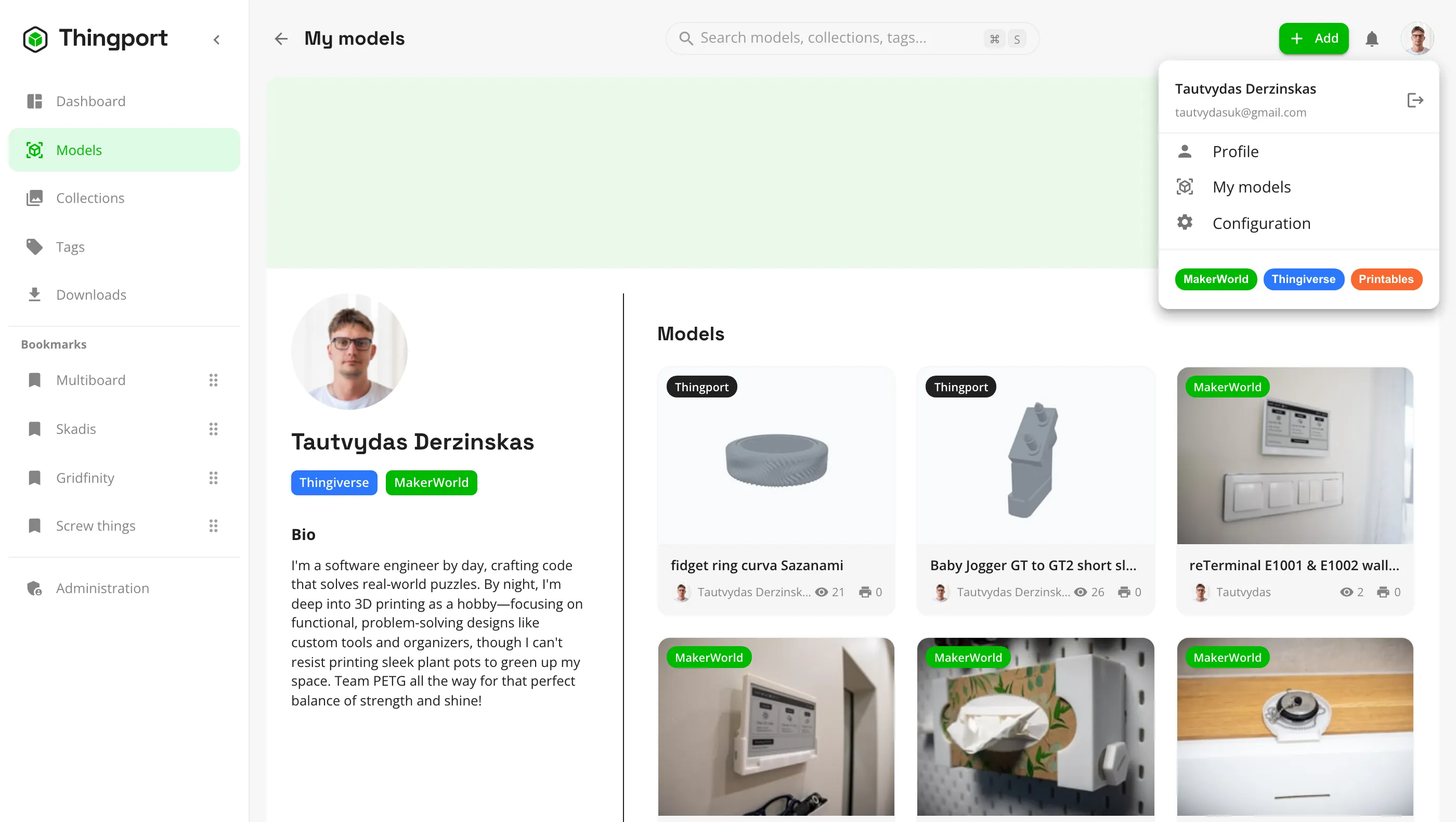 A user's own models in Thingport